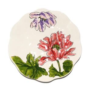 Graces Teaware Floral Plate 8.25 Inch White Pink Scalloped Excellent Flower